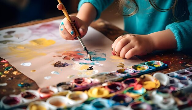 un niño está pintando una imagen de una pintura colorida