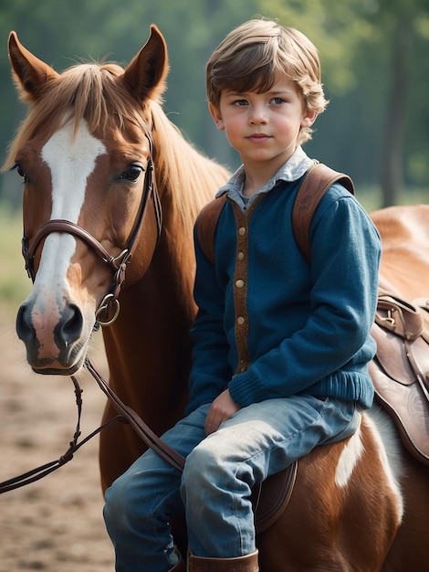 Un niño está sentado en un caballo