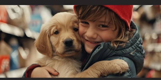 Un niño está sosteniendo un perro y sonriendo