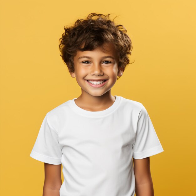 un niño en un estilo casual sobre un fondo amarillo