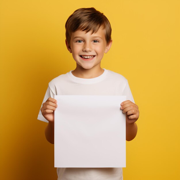 un niño con un estilo informal sobre fondo amarillo