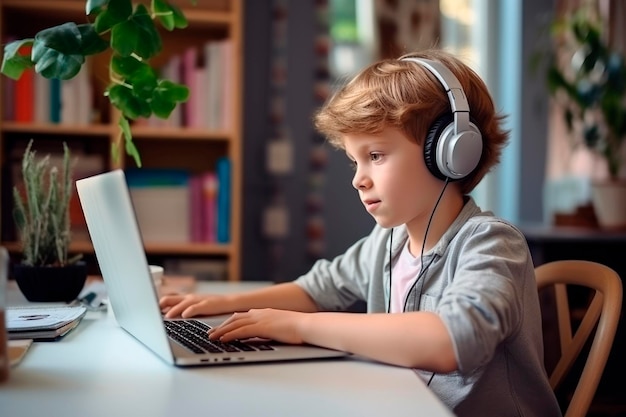 niño estudiando con la computadora