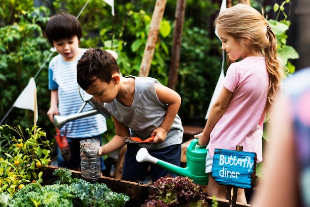 Niño en una experiencia e idea de jardín