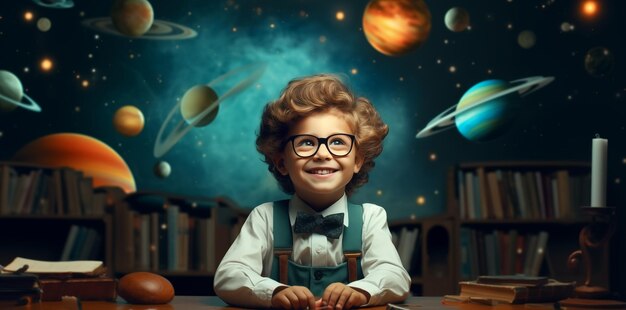 Niño explorando conocimientos en todo el mundo Educación y Explorador Concepto Generativo Ai
