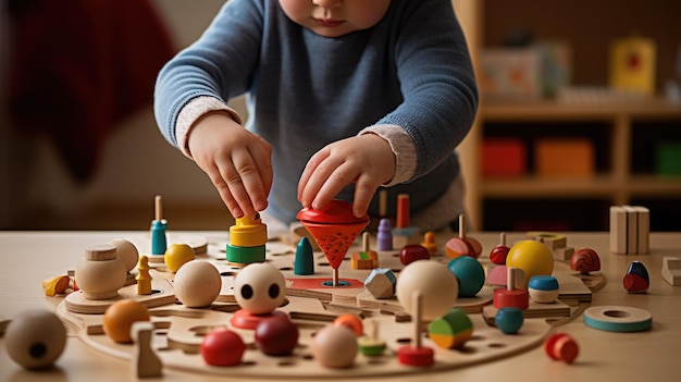 Niño explorando los juguetes en la habitación