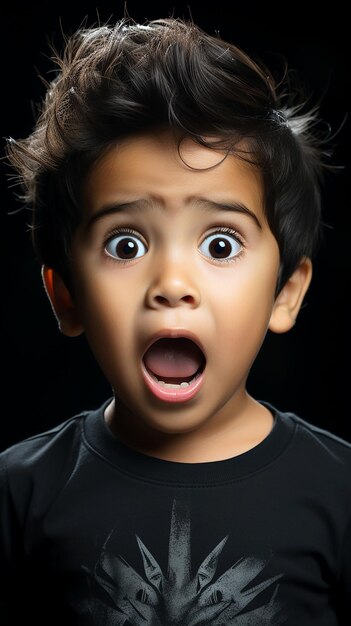 Foto un niño con una expresión de sorpresa en su cara