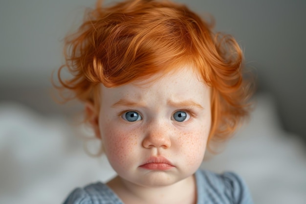 Niño expresivo con cabello rojo que muestra emoción