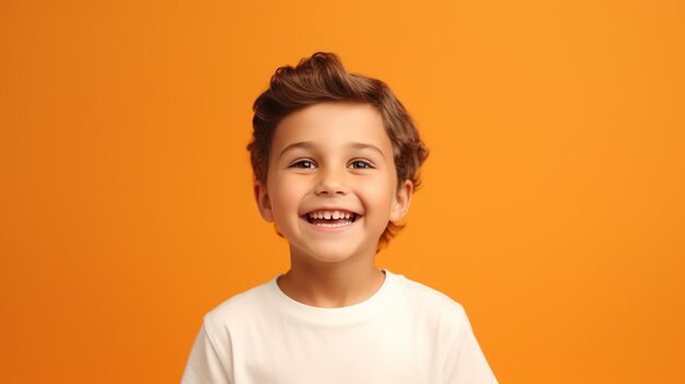 Niño feliz aislado en el fondo del estudio