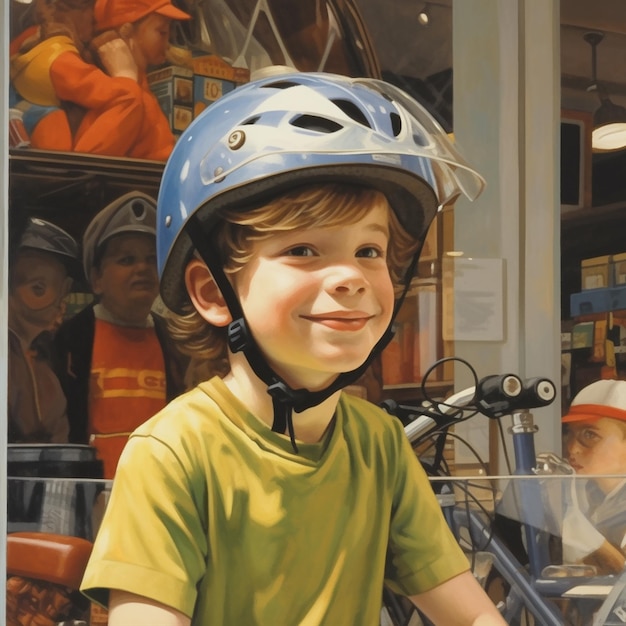 Un niño feliz en bicicleta arte digital