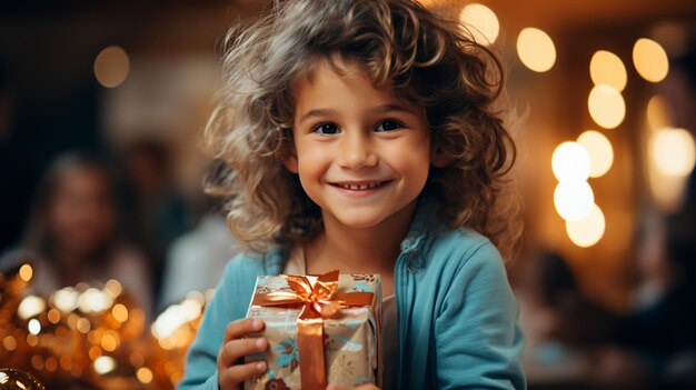 Niño feliz con una caja de regalos