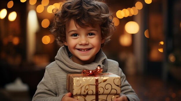 Niño feliz con una caja de regalos