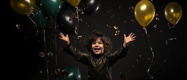 niño feliz celebración de la fiesta de halloween fondo infantil con espacio de copia