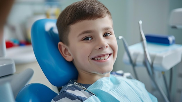 Foto niño feliz en la cita con el dentista