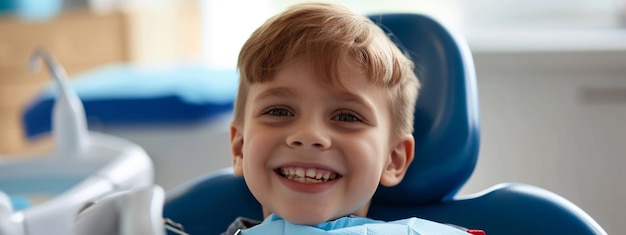 Foto niño feliz en la cita con el dentista