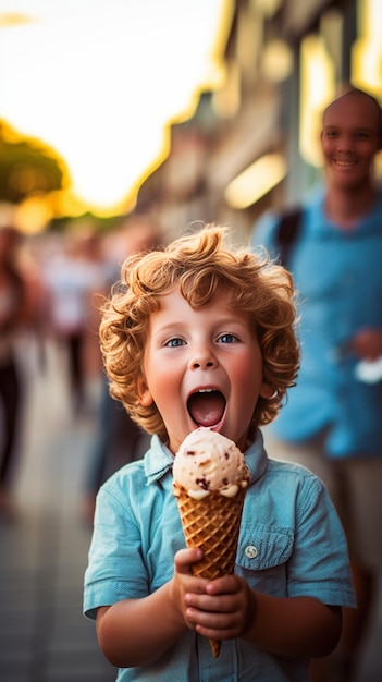 niño feliz comiendo helado IA generativa