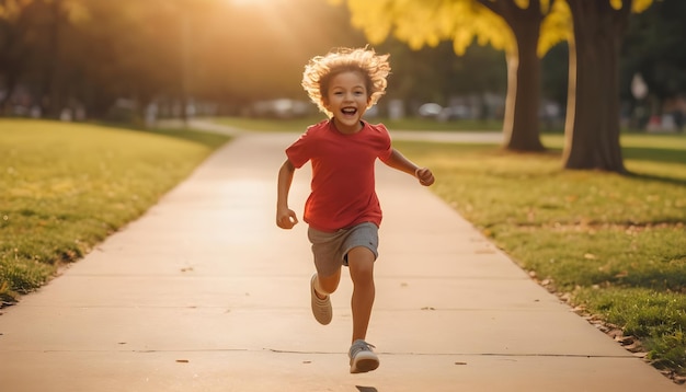 Foto niño feliz corriendo en el parque