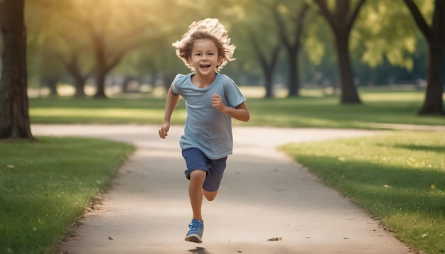 Foto niño feliz corriendo en el parque