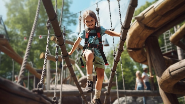 Niño feliz disfrutando de la actividad en una aventura de desrame IA generativa