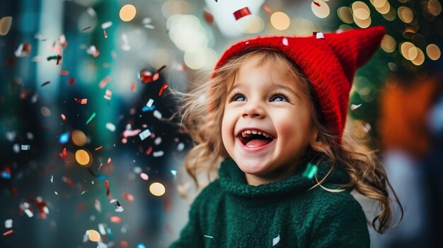 Foto un niño feliz divirtiéndose al aire libre en las vacaciones de navidad