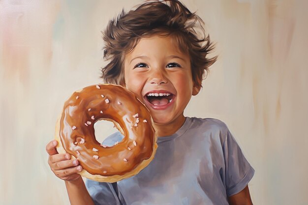 Niño feliz con donut glaseado