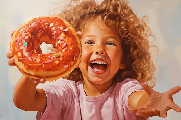 Niño feliz con donut glaseado