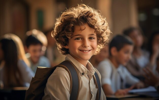 Niño feliz en la escuela en su concepto de clase Regreso a la escuela IA generativa