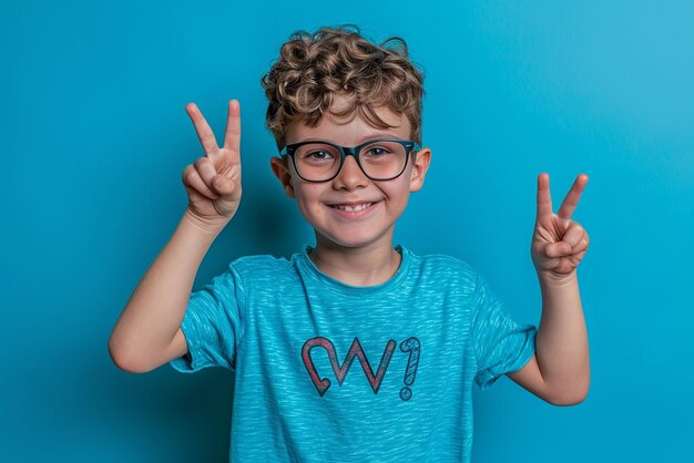 Foto un niño feliz con gafas aisladas en un fondo brillante