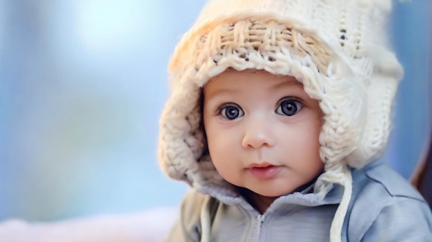 Un niño feliz haciendo al aire libre en invierno Un niño lindo en ropa de invierno