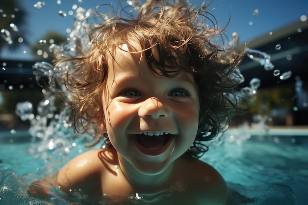 Niño feliz en una piscina