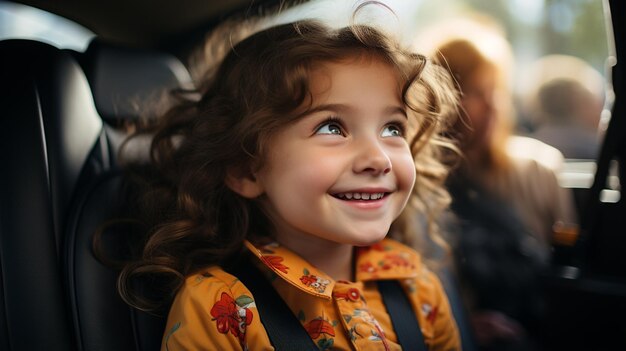 Niño feliz sentado en un coche
