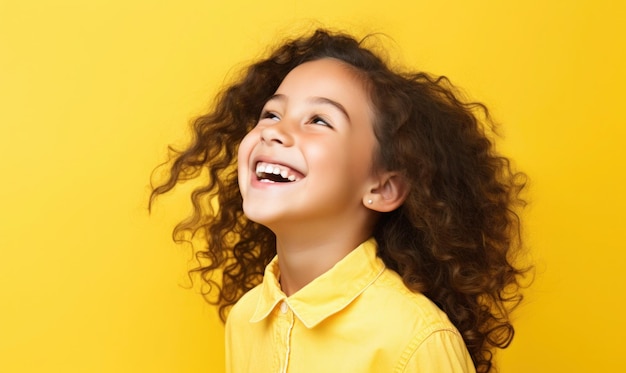 Niño feliz sobre un fondo amarillo brillante