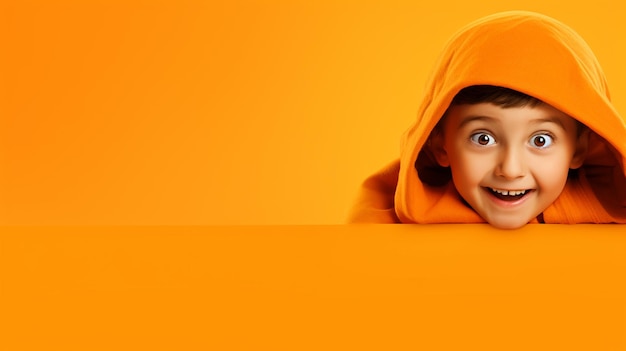 Niño feliz sobre fondo naranja aislado