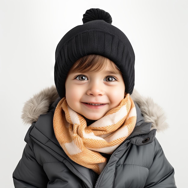 Foto un niño feliz con un sombrero en forma de pingüino