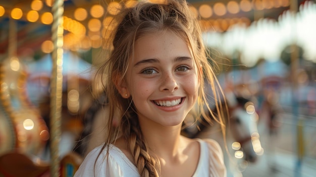 Niño feliz con una sonrisa brillante en un entorno de carnaval