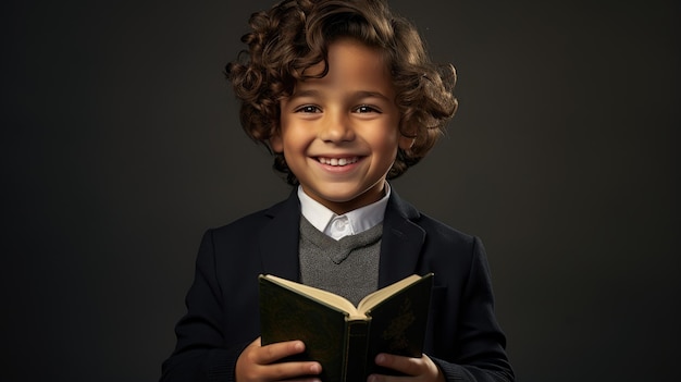 Niño feliz en uniforme escolar sosteniendo libros concepto educativo
