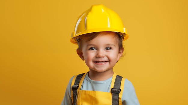 Niño feliz vestido de constructor