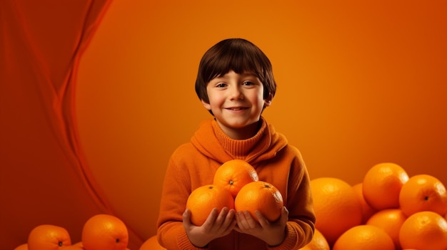 Un niño con fondo naranja