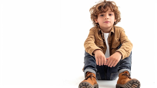 Foto niño francés sentado en un escalón