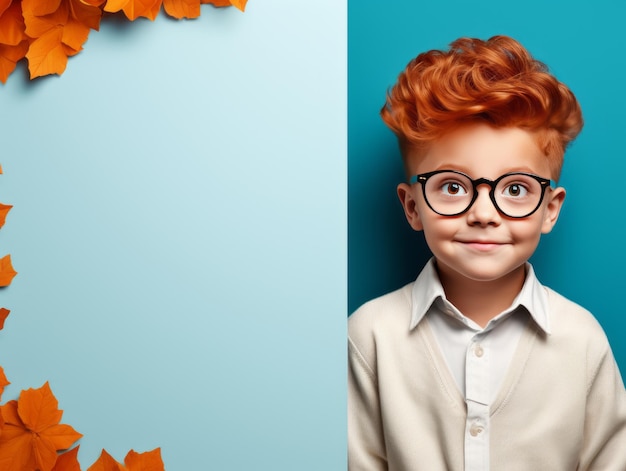 Foto un niño con gafas y una camisa que dice