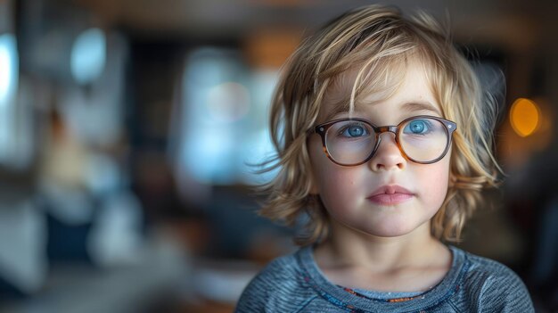 Niño con gafas mirando a la cámara