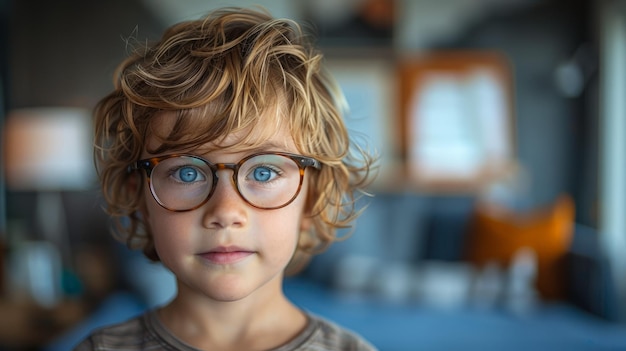 Niño con gafas mirando a la cámara