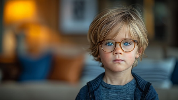 Niño con gafas mirando a la cámara