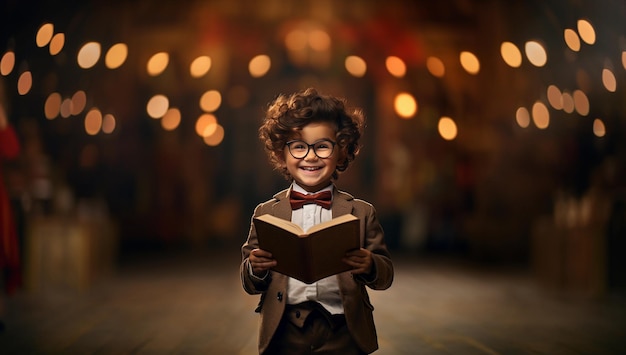 Un niño con gafas PicturePerfect adopta el aprendizaje con elegancia retro generada por IA