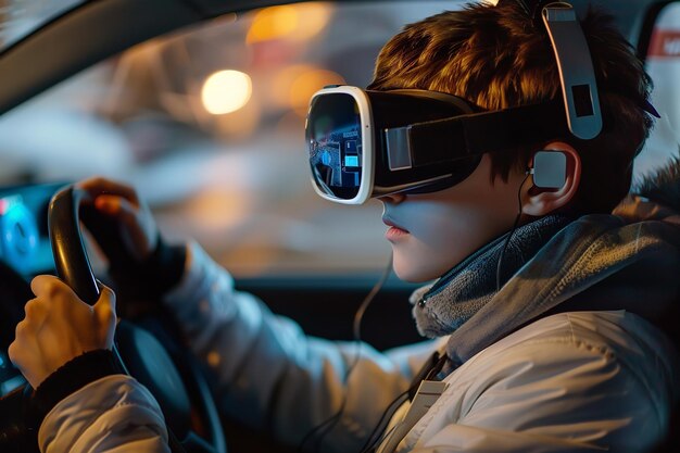 Foto un niño con gafas que dice googles en él