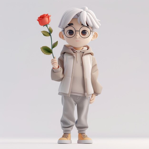 Niño con gafas sosteniendo una flor