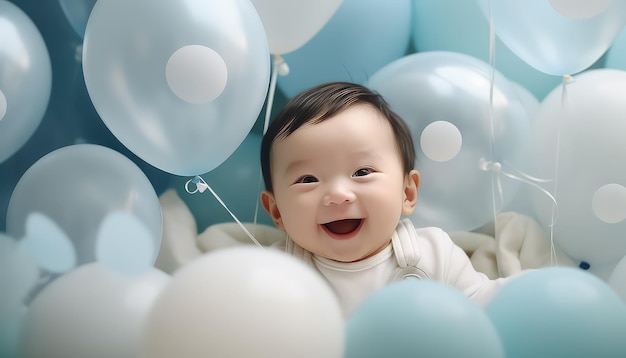 Niño con globos celebrando el concepto de Pascua de cumpleaños