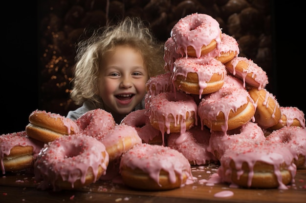 niño gordo come muchos donuts dulces