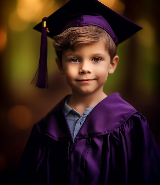 Un niño con una gorra de graduación y una túnica