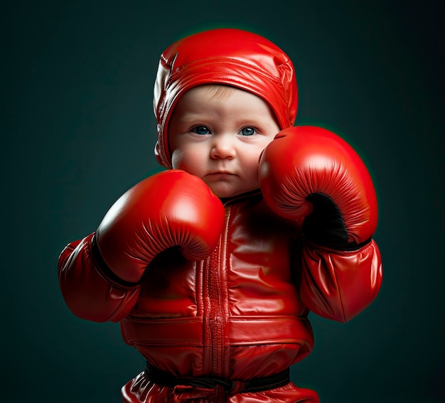 Foto niño con guante de boxeo rojo