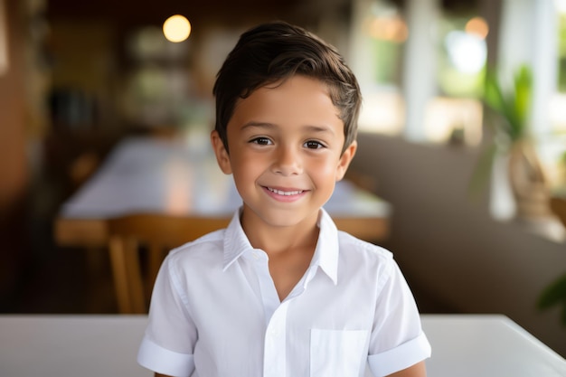 un niño hispano sonríe a la cámara